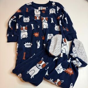 Carter's Navy Dog Print Fleece Footed Onesie Pajamas